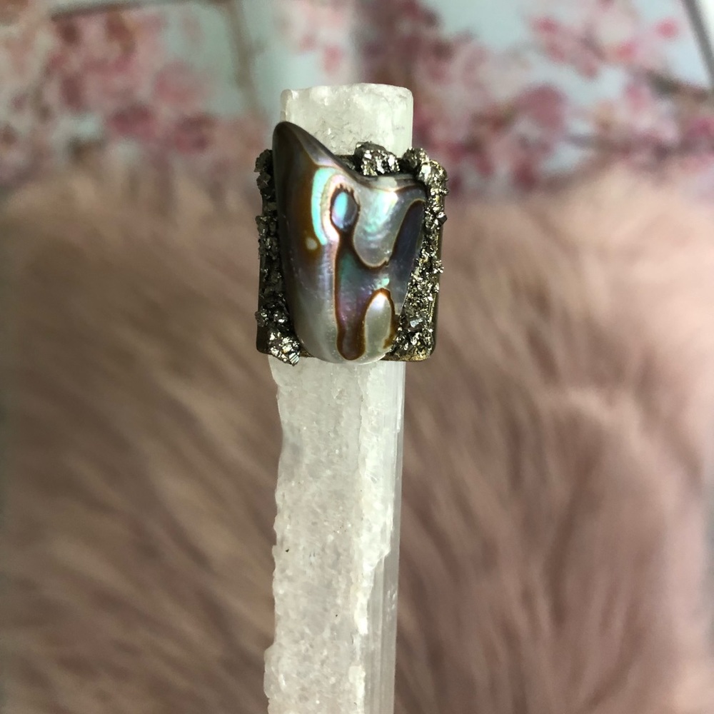 Seashell & Pyrite Crystal Ring